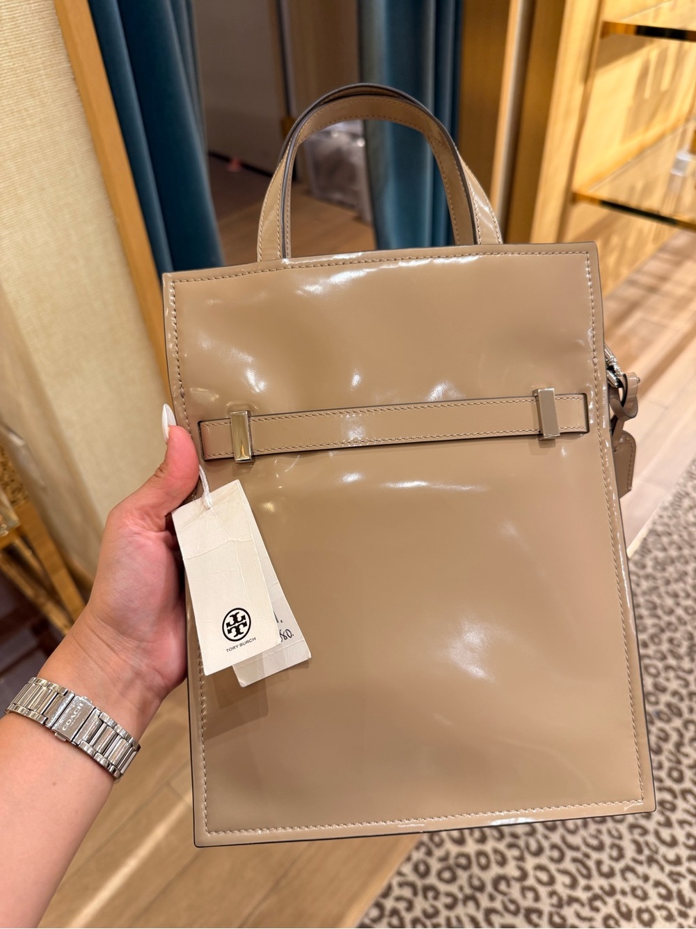 Tory Burch Lee Radziwill Small Shopper Tote Desert Palm Patent Leather Bag RARE - Picture 9 of 15